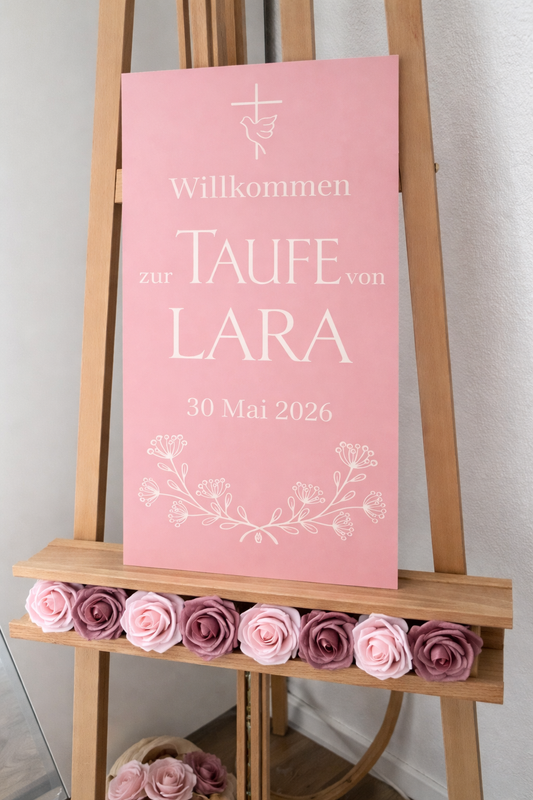 Panneau de baptême personnalisé - Moment Fleur Rose